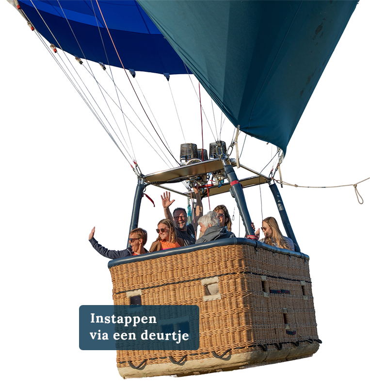 passagiers in comfortabele luchtballonmand tijdens ballonvaart van Airo in West-Vlaanderen en Henegouwen